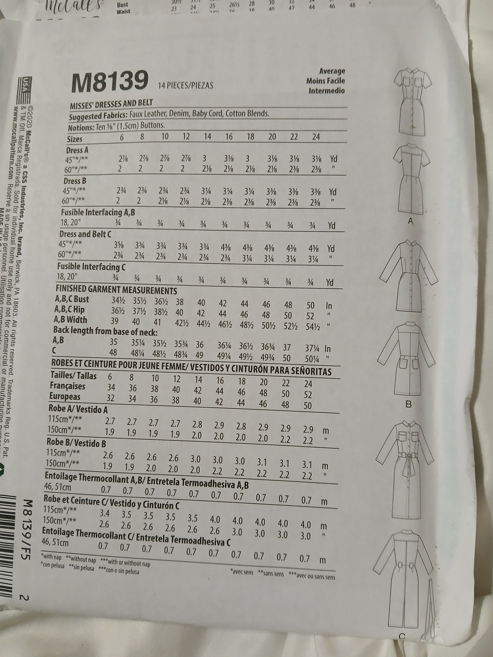 McCALL'S Sewing Pattern M8139 - Picture 2 of 2